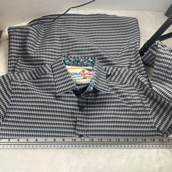 Robert Graham Mens Houndstooth Dress Shirt With Floral Trim Size M - Picture 15 of 16